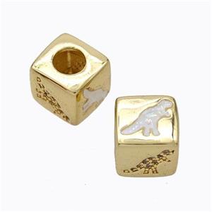 Copper Cube Beads Pave Zirconia Fire Opal Dragon Large Hole 18K Gold Plated, approx 10x10mm, 5mm hole [FN45107]