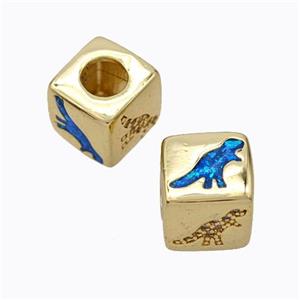 Copper Cube Beads Pave Zirconia Fire Opal Dragon Large Hole 18K Gold Plated, approx 10x10mm, 5mm hole [FN45108]