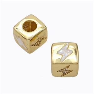 Copper Cube Beads Pave Zirconia Fire Opal Lightning Large Hole 18K Gold Plated, approx 10x10mm, 5mm hole [FN45109]