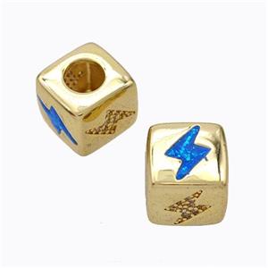Copper Cube Beads Pave Zirconia Fire Opal Lightning Large Hole 18K Gold Plated, approx 10x10mm, 5mm hole [FN45110]