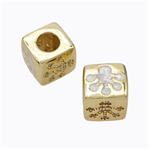 Copper Cube Beads Pave Zirconia Fire Opal Paws Large Hole 18K Gold Plated, approx 10x10mm, 5mm hole [FN45113]
