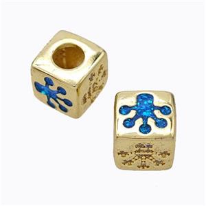 Copper Cube Beads Pave Zirconia Fire Opal Paws Large Hole 18K Gold Plated, approx 10x10mm, 5mm hole [FN45114]