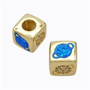Copper Cube Beads Pave Zirconia Fire Opal Planet Large Hole 18K Gold Plated, approx 10x10mm, 5mm hole [FN45122]