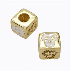 Copper Cube Beads Pave Zirconia Fire Opal Monkey Large Hole 18K Gold Plated, approx 10x10mm, 5mm hole [FN45123]