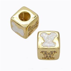 Copper Cube Beads Pave Zirconia Fire Opal Rabbit Large Hole 18K Gold Plated, approx 10x10mm, 5mm hole [FN45125]