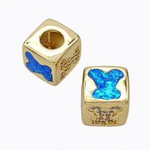 Copper Cube Beads Pave Zirconia Fire Opal Rabbit Large Hole 18K Gold Plated, approx 10x10mm, 5mm hole [FN45126]