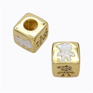 Copper Cube Beads Pave Zirconia Fire Opal Kids Large Hole 18K Gold Plated, approx 10x10mm, 5mm hole [FN45127]