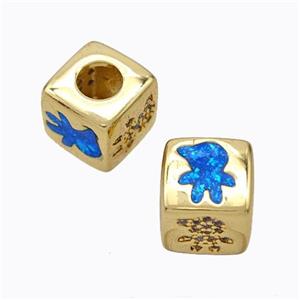 Copper Cube Beads Pave Zirconia Fire Opal Kids Large Hole 18K Gold Plated, approx 10x10mm, 5mm hole [FN45128]