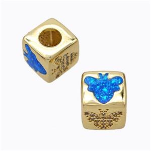 Copper Cube Beads Pave Zirconia Fire Opal Honeybee Large Hole 18K Gold Plated, approx 10x10mm, 5mm hole [FN45132]