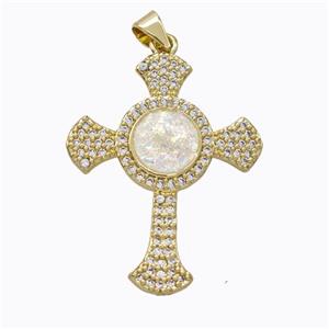 Copper Cross Pendant Micropave Zirconia Fire Opal 18K Gold Plated, approx 25-32mm [FN45136]