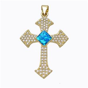 Copper Cross Pendant Micropave Zirconia Fire Opal 18K Gold Plated, approx 23-32mm [FN45138]