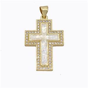 Copper Cross Pendant Micropave Zirconia White Fire Opal 18K Gold Plated, approx 19-25mm [FN45145]