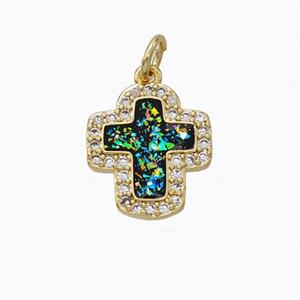 Copper Cross Pendant Micropave Zirconia Multicolor Fire Opal 18K Gold Plated, approx 12-14mm [FN45150]