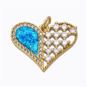 Copper Heart Pendant Micropave Zirconia Blue Fire Opal 18K Gold Plated, approx 16-21mm [FN45155]