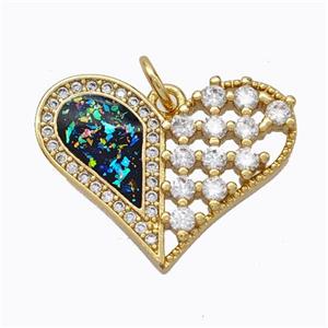 Copper Heart Pendant Micropave Zirconia Multicolor Fire Opal 18K Gold Plated, approx 16-21mm [FN45156]