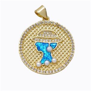 Beauty Charms Copper Circle Pendant Pave Zirconia Fire Opal 18K Gold Plated, approx 22mm [FN45196]