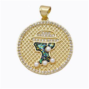 Beauty Charms Copper Circle Pendant Pave Zirconia Fire Opal 18K Gold Plated, approx 22mm [FN45197]