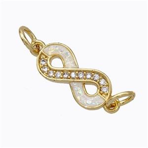 Copper Infinity Connector Pave Zirconia White Fire Opal 18K Gold Plated, approx 7-14mm [FN45202]