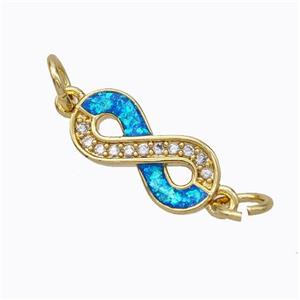 Copper Infinity Connector Pave Zirconia Blue Fire Opal 18K Gold Plated, approx 7-14mm [FN45203]