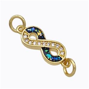 Copper Infinity Connector Pave Zirconia Multicolor Fire Opal 18K Gold Plated, approx 7-14mm [FN45204]