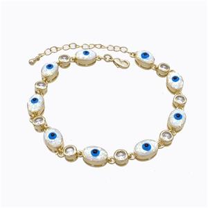 Copper Bracelet Oval Evil Eye Pave White Fire Opal 18K Gold Plated, approx 7-10mm, 17-22cm length [FN45205]