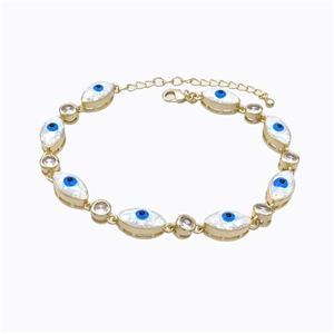 Copper Bracelet Evil Eye Pave White Fire Opal 18K Gold Plated, approx 7-13mm, 17-22cm length [FN45207]