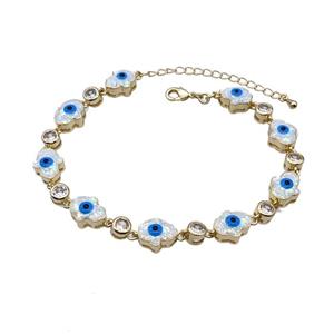 Copper Hamsahand Bracelet Evil Eye Pave White Fire Opal 18K Gold Plated, approx 9-11mm, 17-22cm length [FN45209]