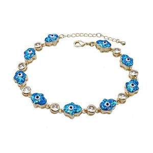 Copper Hamsahand Bracelet Evil Eye Pave Blue Fire Opal 18K Gold Plated, approx 9-11mm, 17-22cm length [FN45210]