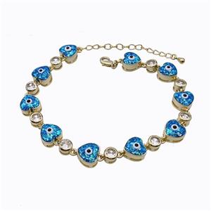 Copper Heart Bracelet Evil Eye Pave Blue Fire Opal 18K Gold Plated, approx 9mm, 17-22cm length [FN45214]