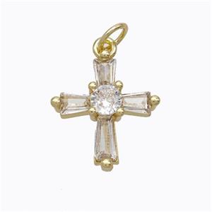 Copper Cross Pendant Pave Zirconia Gold Plated, approx 14-15mm [FN45218]