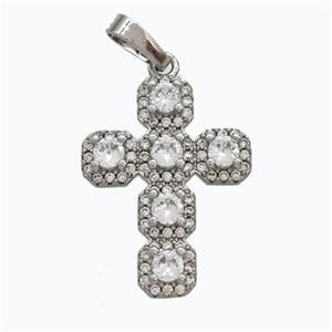 Copper Cross Pendant Pave Zirconia Platinum Plated, approx 16-22mm [FN45220]