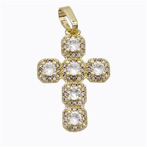 Copper Cross Pendant Pave Zirconia Gold Plated, approx 16-22mm [FN45221]