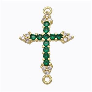 Copper Cross Connector Pave Green Zirconia Gold Plated, approx 17-21mm [FN45225]