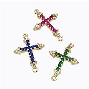 Copper Cross Connector Pave Zirconia Gold Plated Mixed, approx 17-21mm [FN45226]