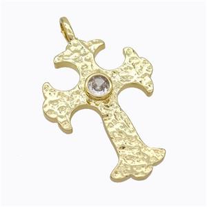 Copper Cross Pendant Pave Zirconia Gold Plated, approx 25-34mm [FN45228]