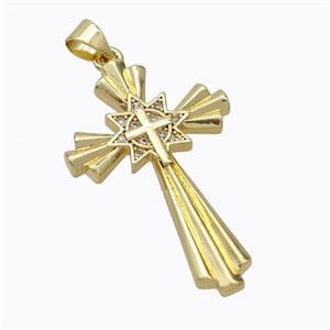 Copper Cross Pendant Pave Zirconia Gold Plated, approx 21-32mm [FN45229]