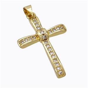 Copper Cross Pendant Pave Zirconia Gold Plated, approx 20-30mm [FN45230]