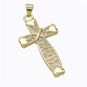Copper Cross Pendant Pave Zirconia Religious Gold Plated, approx 18-30mm [FN45233]