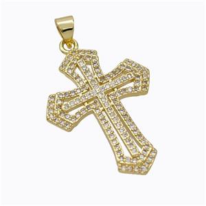 Copper Cross Pendant Pave Zirconia Gold Plated, approx 21-30mm [FN45234]