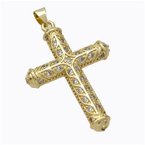 Copper Cross Pendant Pave Zirconia Gold Plated, approx 25-33mm [FN45236]