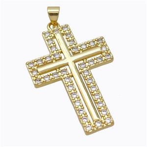 Copper Cross Pendant Pave Zirconia Gold Plated, approx 23-33mm [FN45238]