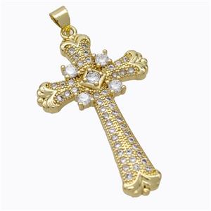 Copper Cross Pendant Pave Zirconia Gold Plated, approx 25-40mm [FN45239]