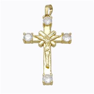 Copper Jesus Crucifix Cross Pendant Pave Zirconia Gold Plated, approx 22-35mm [FN45240]