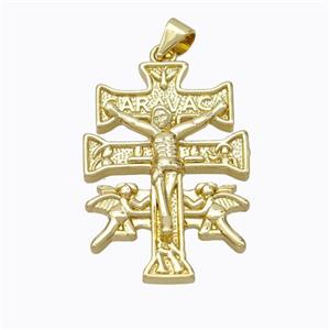 Copper Cross Pendant Pave Zirconia Jesus Gold Plated, approx 21-30mm [FN45242]