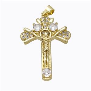 Copper Jesus Crucifix Cross Pendant Pave Zirconia Gold Plated, approx 23-33mm [FN45243]