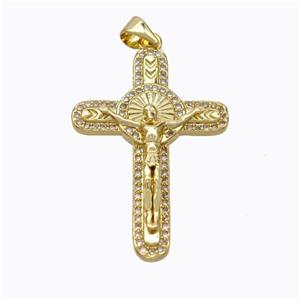 Copper Jesus Crucifix Cross Pendant Pave Zirconia Gold Plated, approx 23-33mm [FN45244]