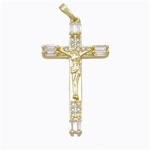 Copper Jesus Crucifix Cross Pendant Pave Zirconia Gold Plated, approx approx 22-40mm [FN45245]