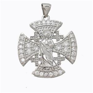Copper Jesus Cross Pendant Pave Zirconia Platinum Plated, approx 24mm [FN45248]