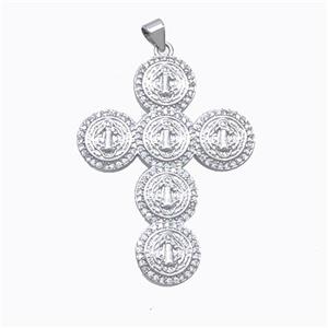 Copper Cross Pendant Pave Zirconia Virgin Mary Platinum Plated, approx 32-42mm [FN45263]