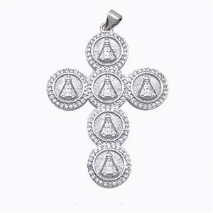 Copper Cross Pendant Pave Zirconia Saint Jude Platinum Plated, approx 32-42mm [FN45264]